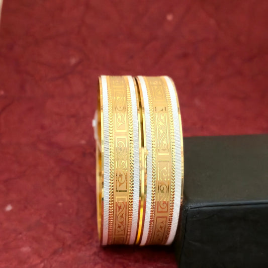 Gold & Silver Dual Tone CNC Cut Bangles Set for Women | Engraved Strip Designer Bangles