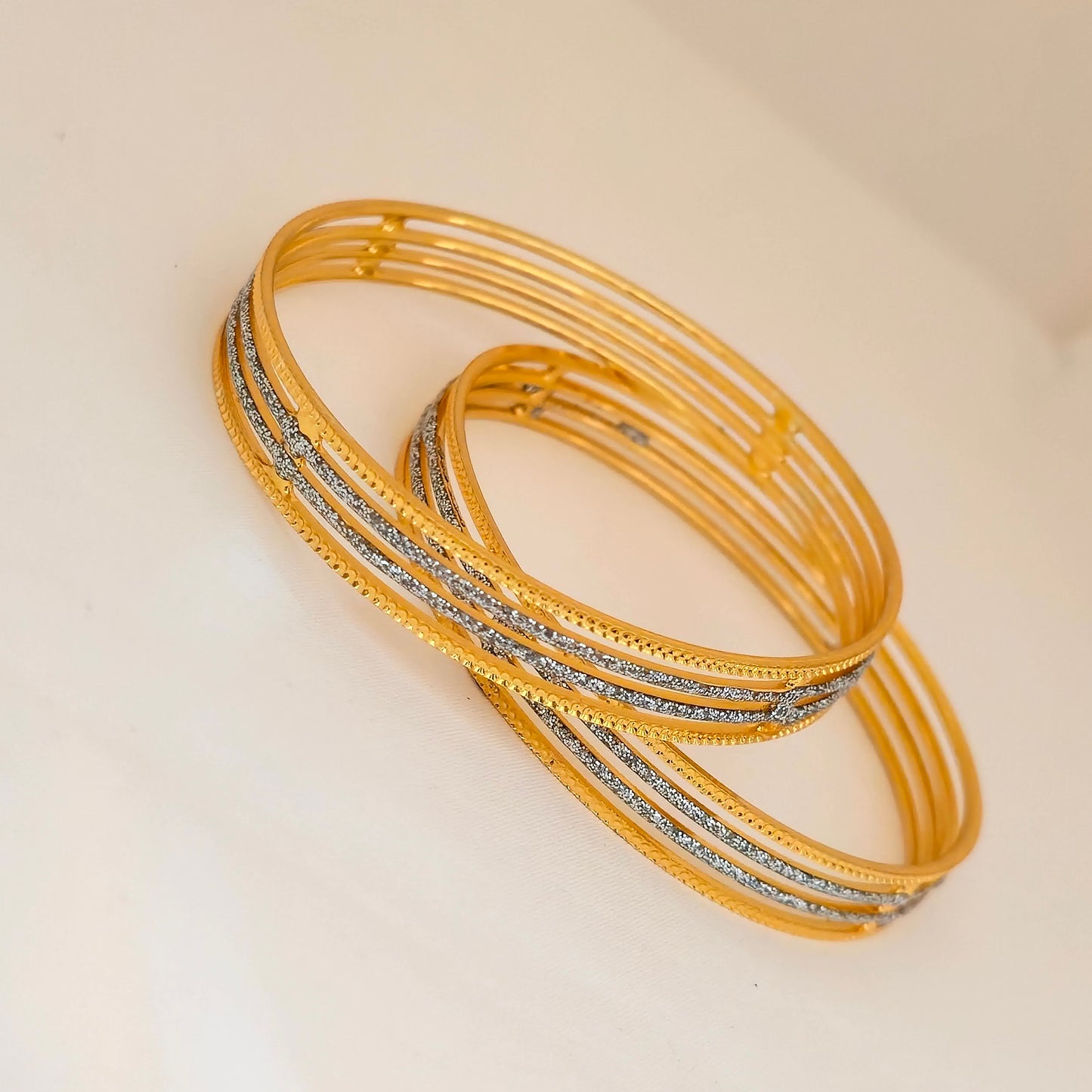 Gold & Silver Dual Tone CNC Cut Bangles Set for Women | Slim Stack Sparkle Designer Bangles