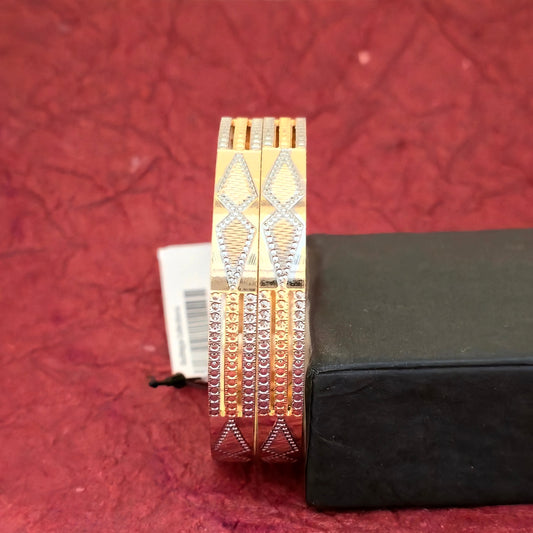 Dual Tone CNC Diamond Pattern Bangles for Women | Gold & Silver Geometric Designer Bangles