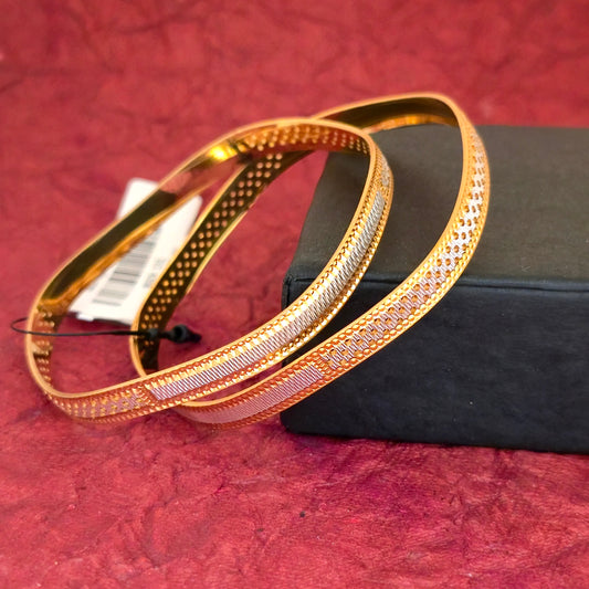 Dual Tone CNC Textured Line Bangles for Women | Gold & Silver Minimal Designer Bangles