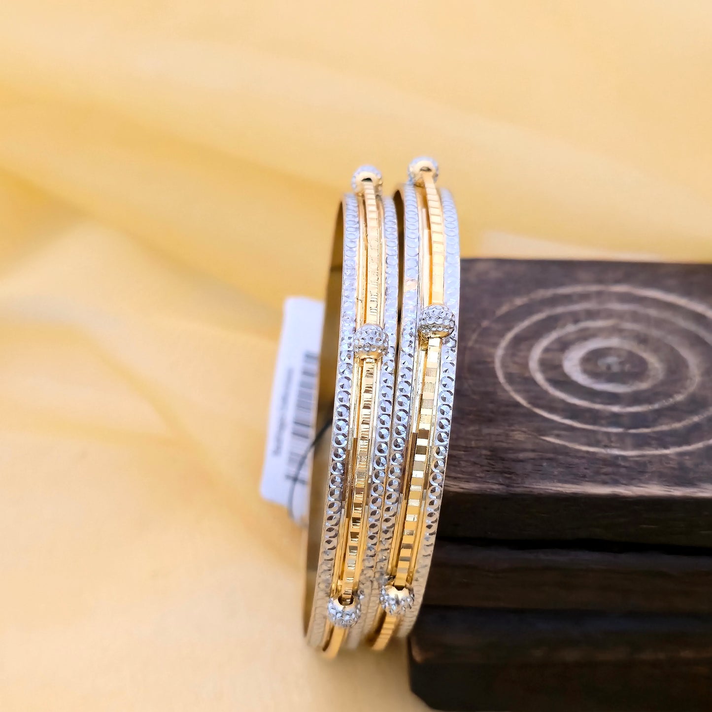 Dual Tone CNC Linear Crystal Ball Bangles for Women | Gold Silver Designer Bangles