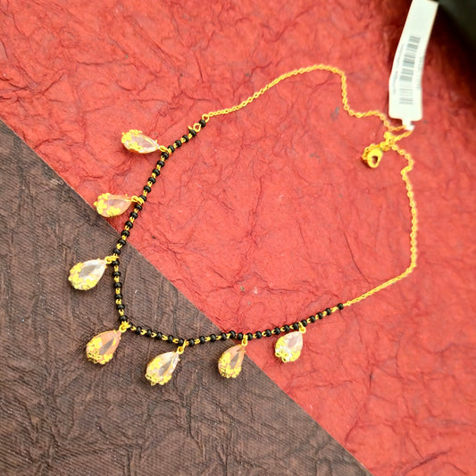 Stylish Black Bead Mangalsutra Dokiya with Crystal Drop Charms for Women