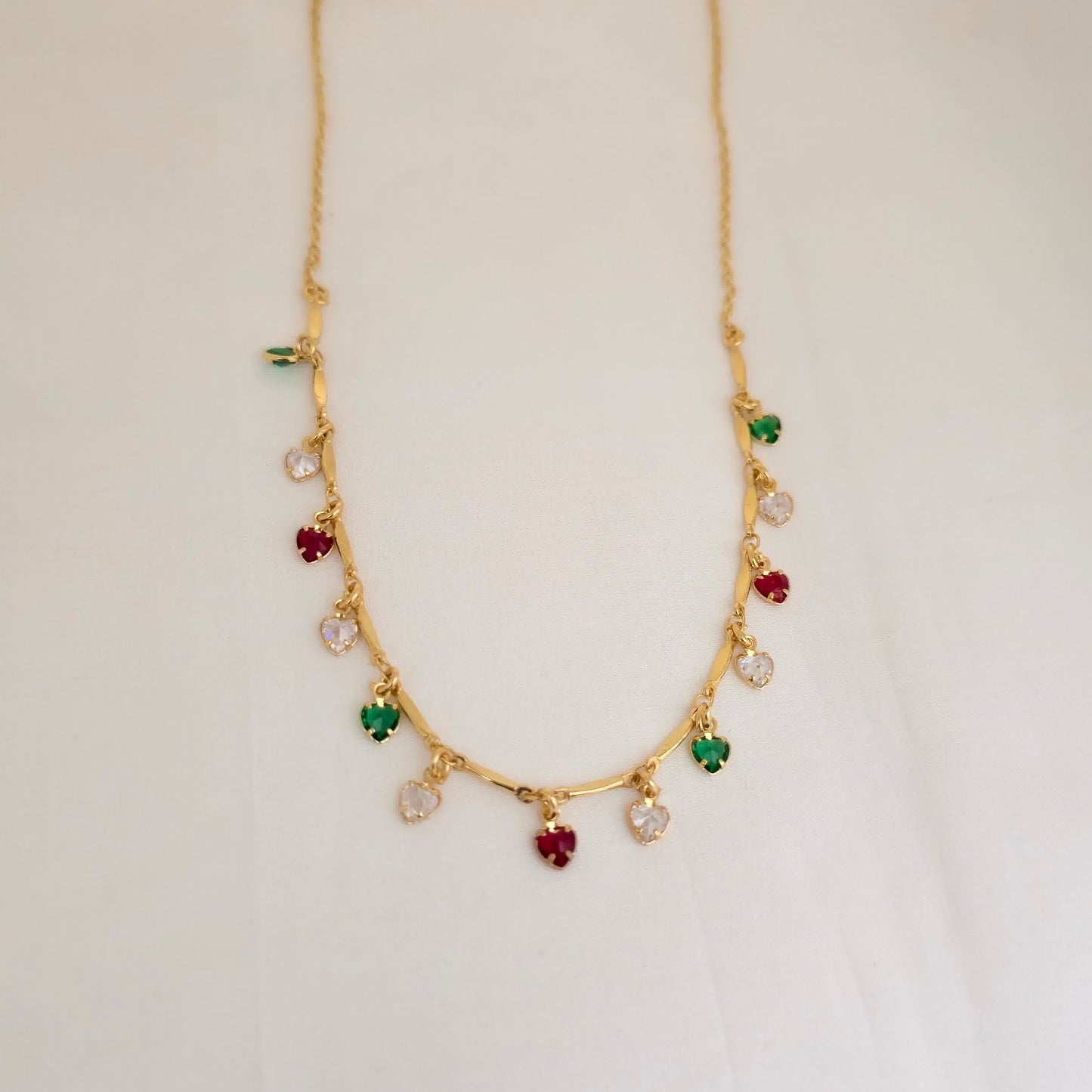 Heart Charm Dokia Necklace for Women | Multicolor Stone Gold Finish Daily Wear Necklace
