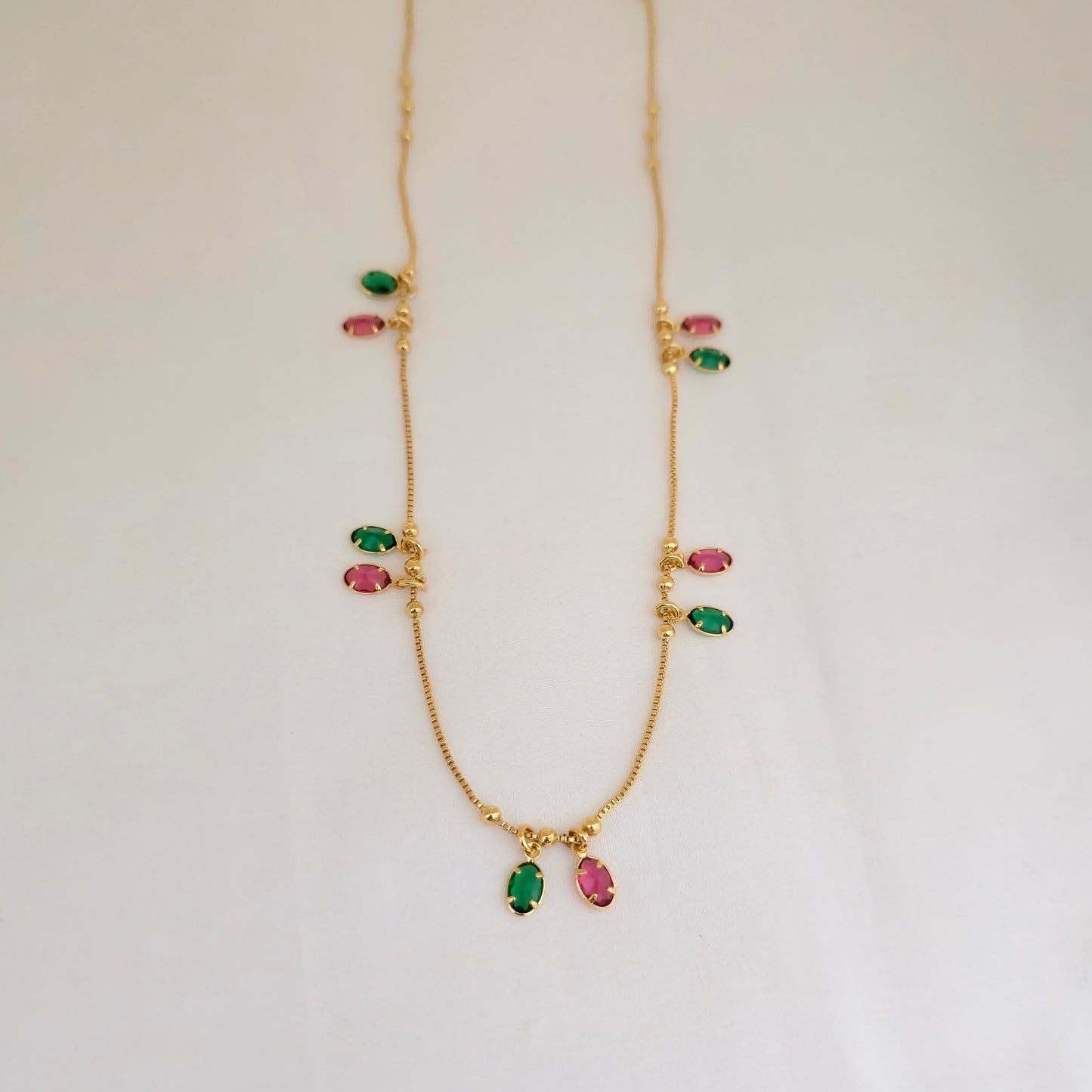 Multicolor Stone Dokia Necklace for Women | Elegant Gold Finish Minimal Necklace Design