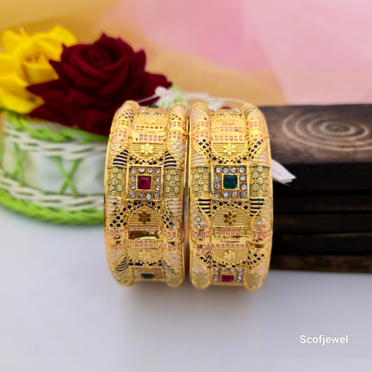 Gold-Tone Designer Kundan Bangles with Multicolour Detailing | Traditional Bangles for Women