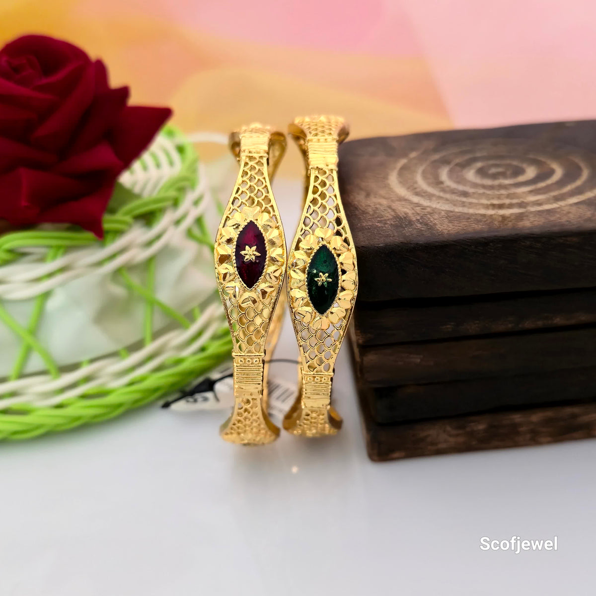 Gold-Plated Designer Bangles with Multicolour Stone Detailing | Traditional Bangles for Women