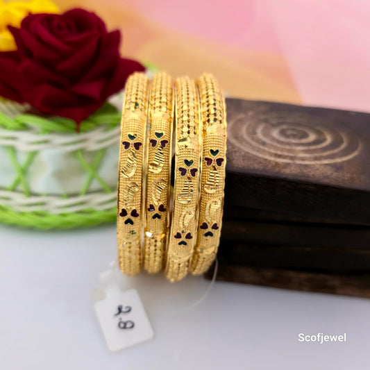 Gold-Tone Traditional Designer Bangles with Multicolour Enamel Detailing | Set of 4 Bangles for Women