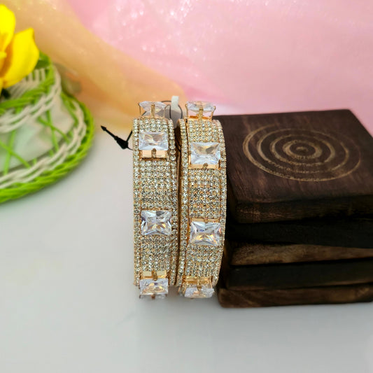 AD Princess Cut Statement Bangles for Women | American Diamond Designer Bangles | Gold Finish CZ Bangles