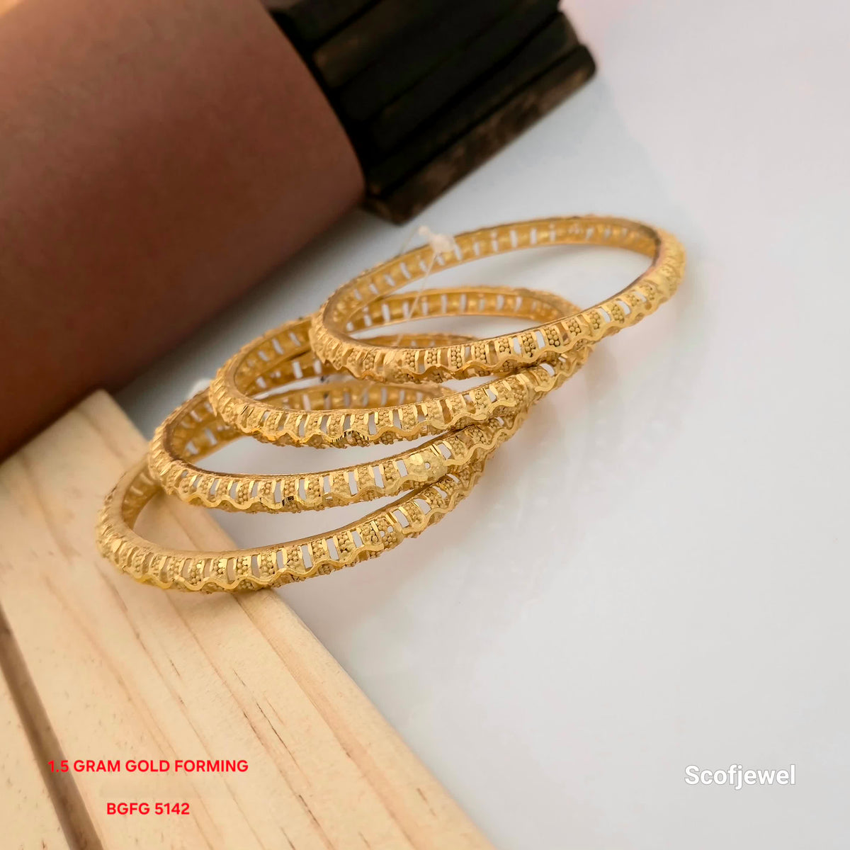 1.5 Gram Gold (Forming) Designer Bangles Set of 4 | Wavy Pattern Traditional Gold Finish Bangles for Women