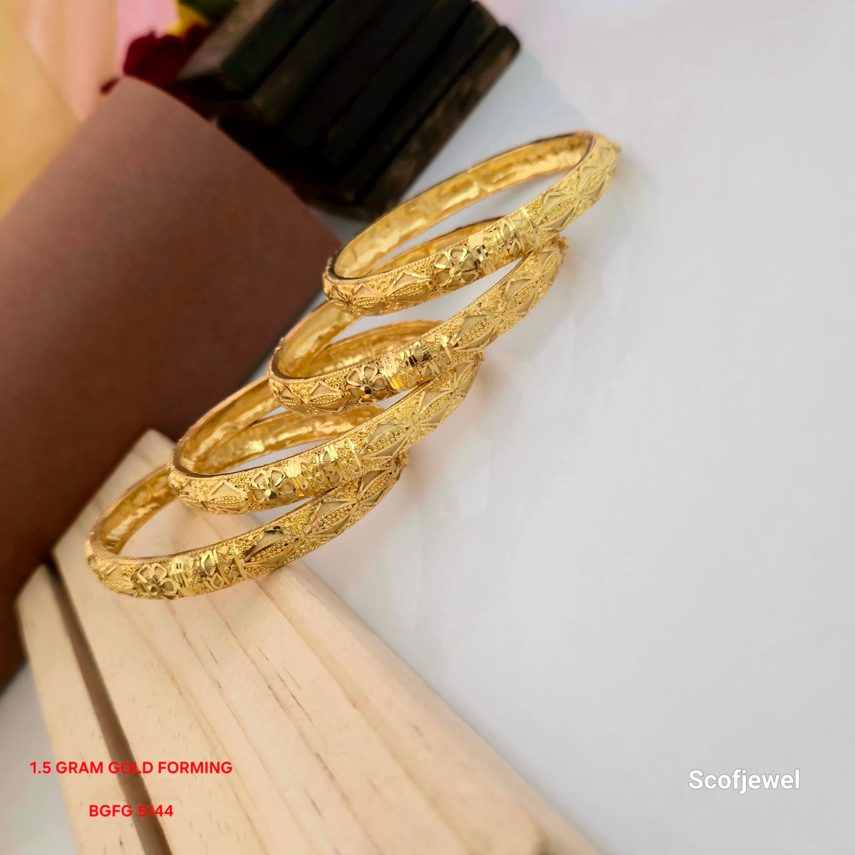 1.5 Gram Gold (Forming) Designer Bangles Set of 4 | Traditional Gold Finish Bangles for Women
