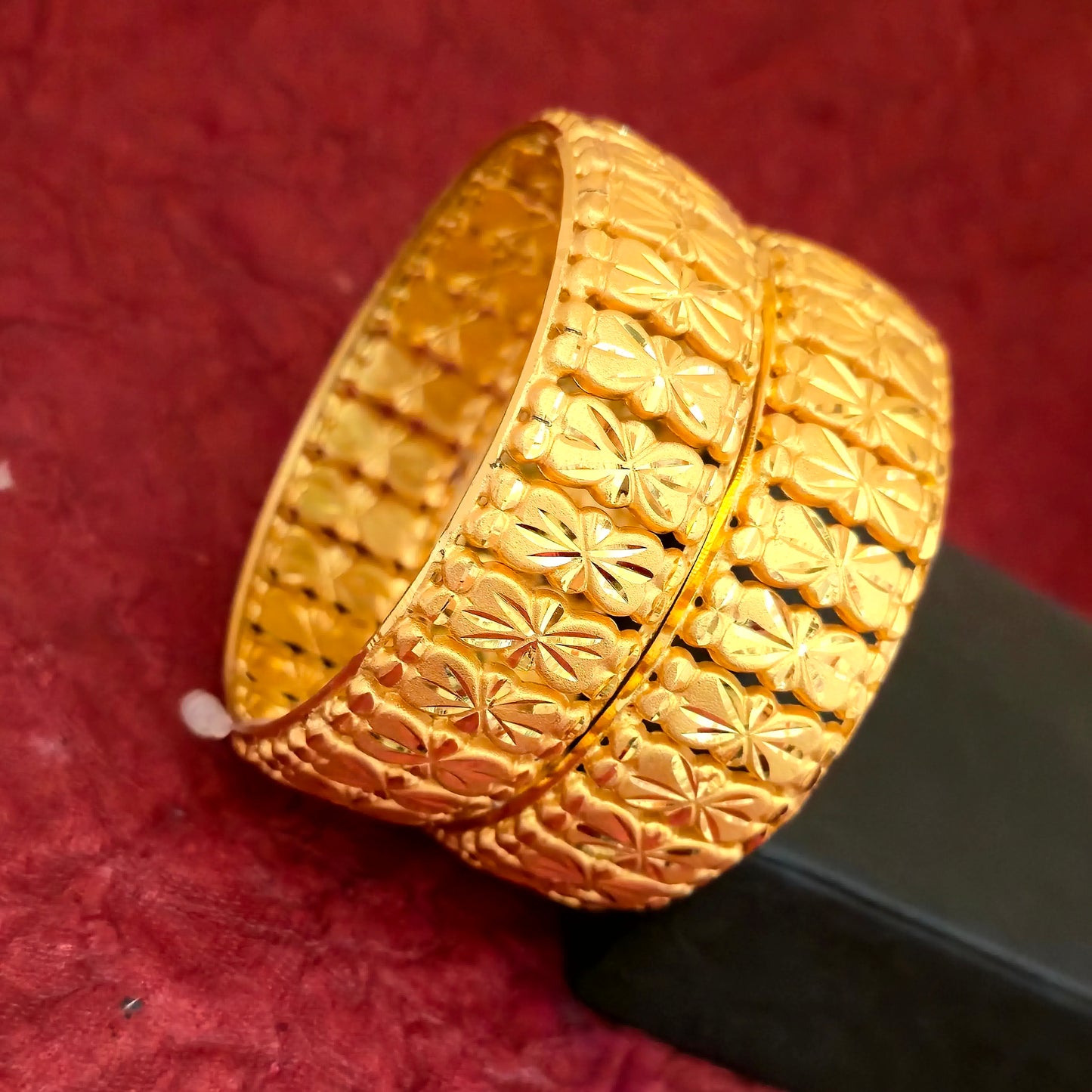 Gold Plated Floral Engraved Bangles Set for Women | Designer Flower Pattern Traditional Bangles