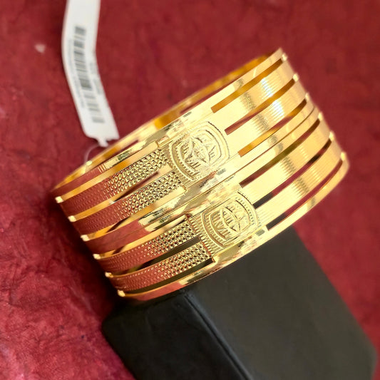 Gold Plated Striped Embossed Bangles Set for Women | Classic Designer Broad Bangles