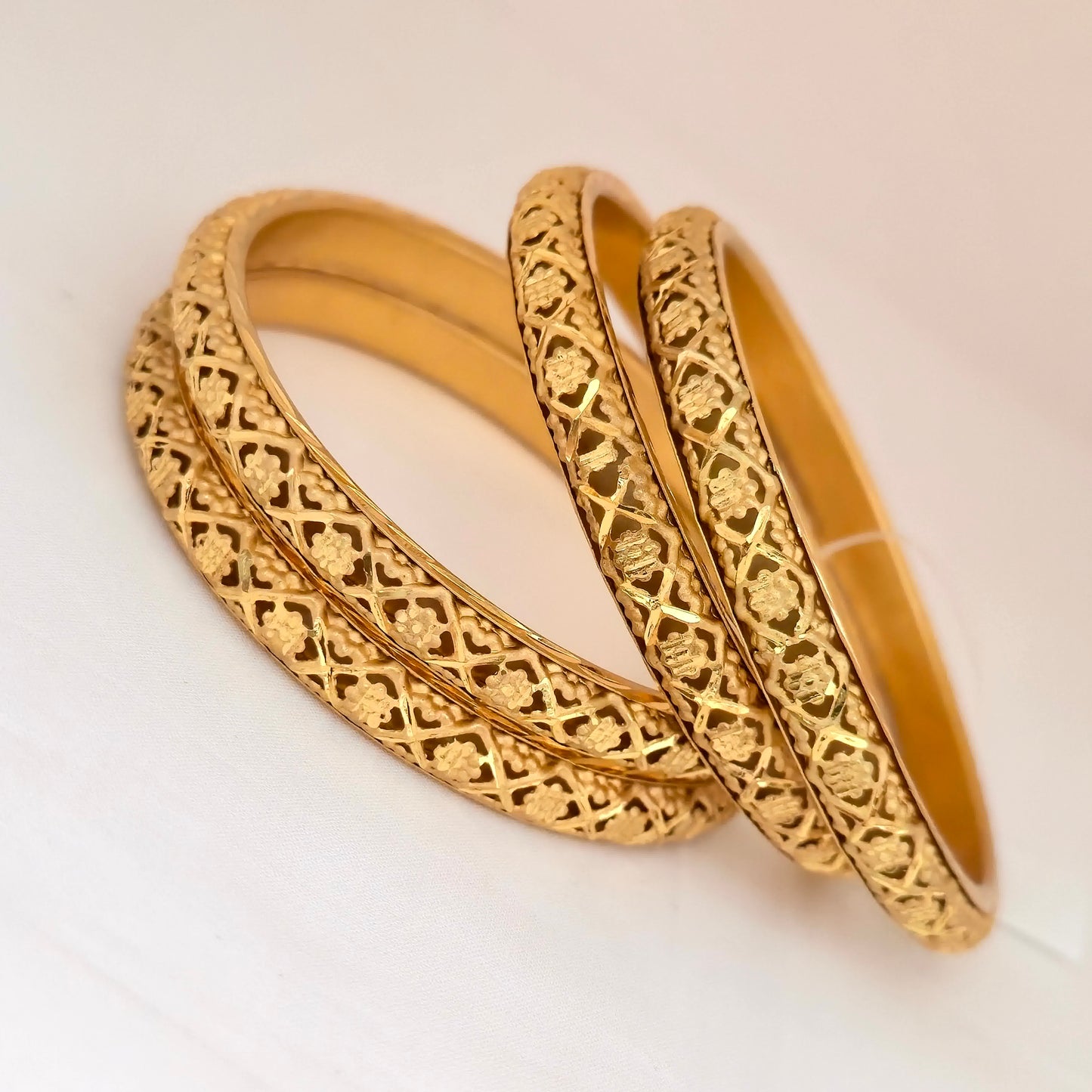 Gold Plated Cutwork Lattice Design Bangles Set for Women | Fancy Hollow Pattern Bangles