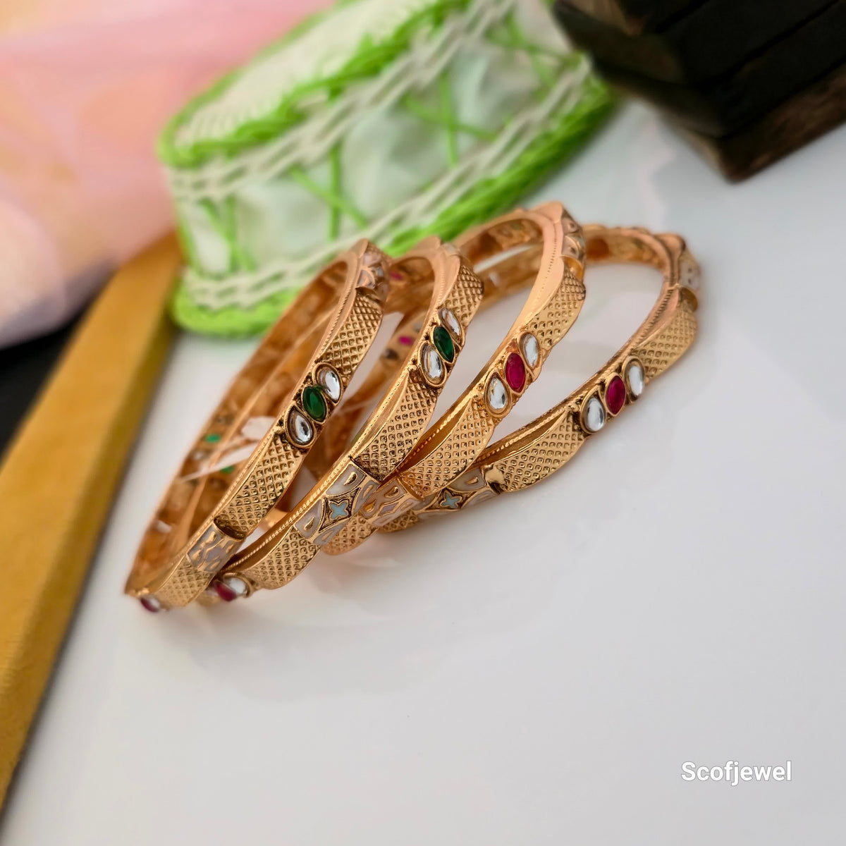 Rajwadi Polish Bangles Set with Multicolour Stone Details | Traditional Designer Bangles for Women