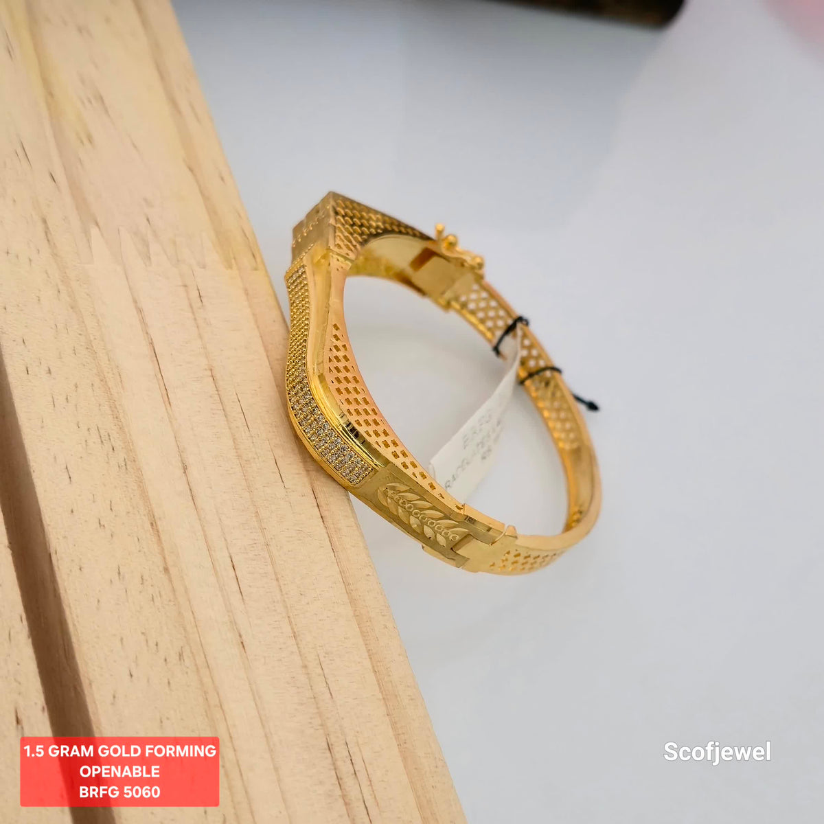 1.5 Gram Gold (Forming) Openable Designer Bangle with White Stone Detailing | Gold Finish Bangle for Women