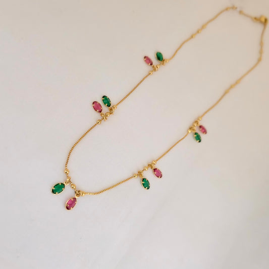 dokia necklace, multicolor stone necklace, gold finish dokia, trendy necklace for women, lightweight necklace, daily wear necklace, stylish fashion jewellery