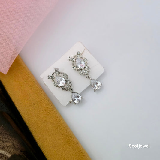 AD Stone Necklace Set with Matching Earrings | White Crystal Designer Necklace for Women