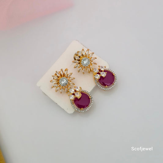 Ruby Pink American Diamond Necklace Set with Matching Earrings | Gold-Tone Designer Jewellery for Women
