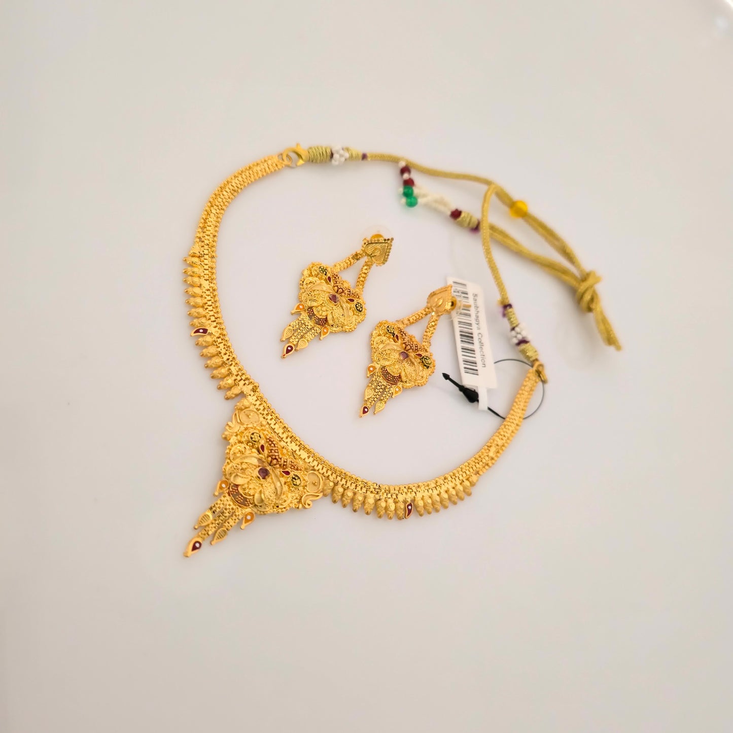1 Gram Gold (Forming) Gold Tone Traditional Pendant Necklace Set with Earrings | Antique Designer Jewellery for Women