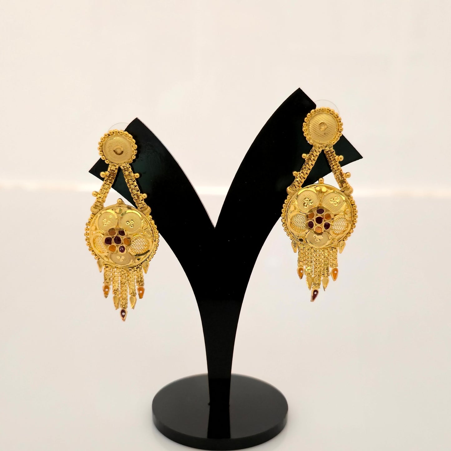 1 Gram Gold (Forming) Long Temple Necklace Set with Big Round Pendant & Earrings | Traditional Bridal Haram Jewellery