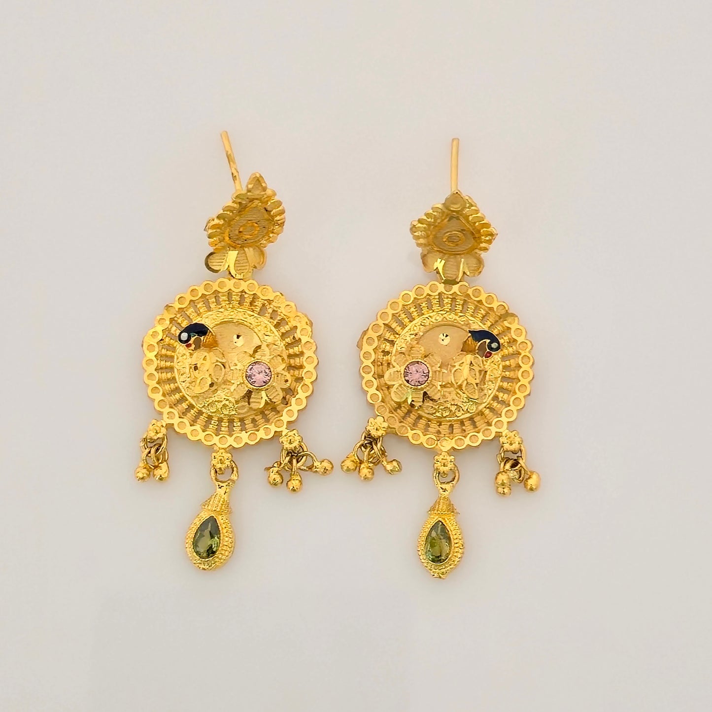 1 Gram Gold (Forming) Long Temple Necklace Set with Coin Design & Peacock Pendant | Traditional Bridal Haram Jewellery