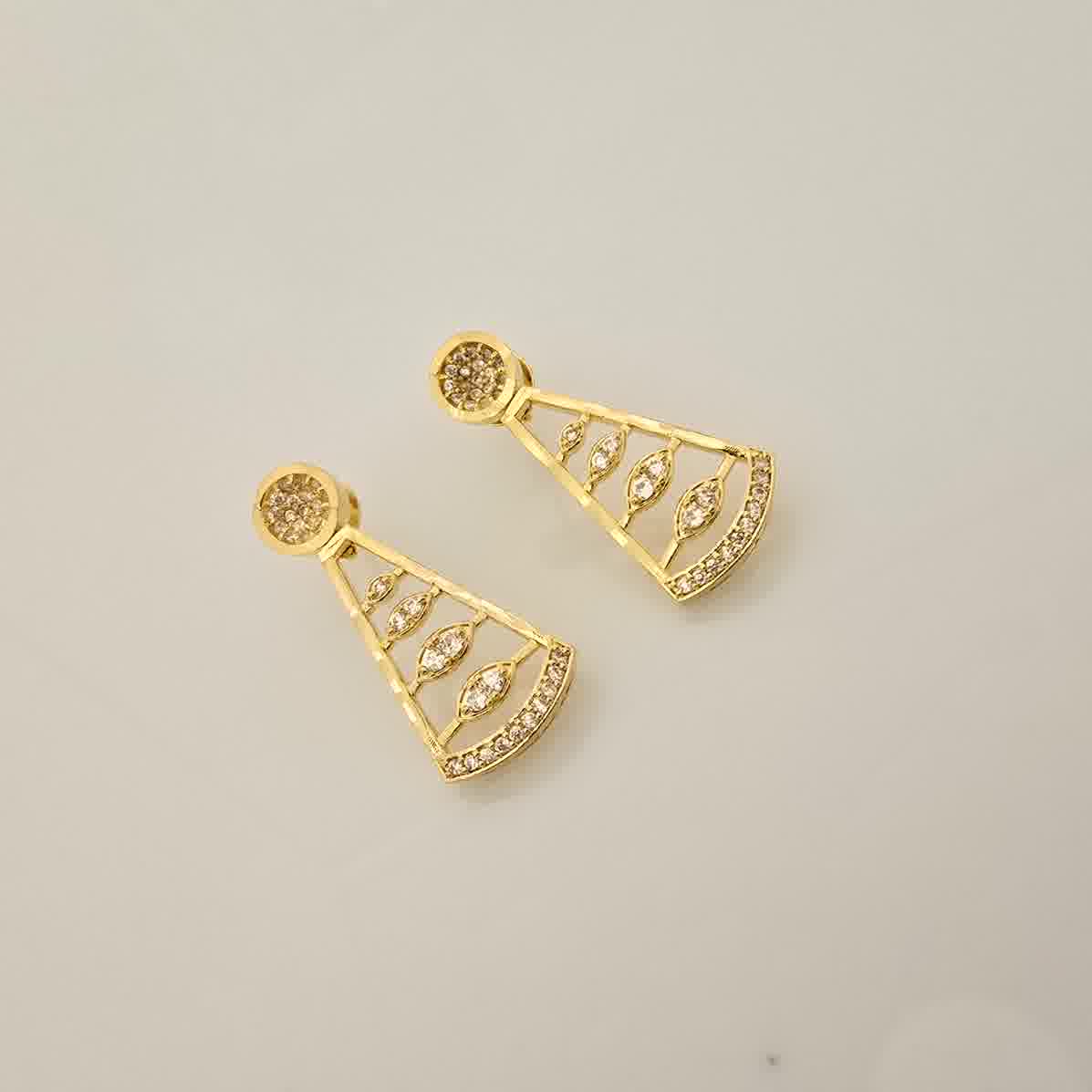 1.5 Gram Gold (Forming) Gold Tone White Stone AD/Zirconia Designer Fan Pattern Necklace Set | Elegant Drop Necklace with Earrings for Women