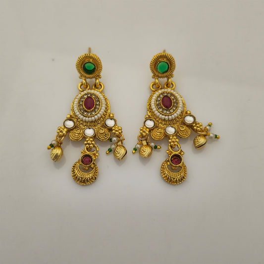 Gold Plated Rajwadi Polish Traditional Long Necklace Set with Designer Pendant and Matching Earrings for Women