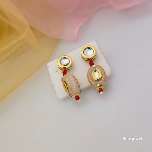 Red Beads Gold Tone Necklace Set with Black Centre Stone and Matching Earrings