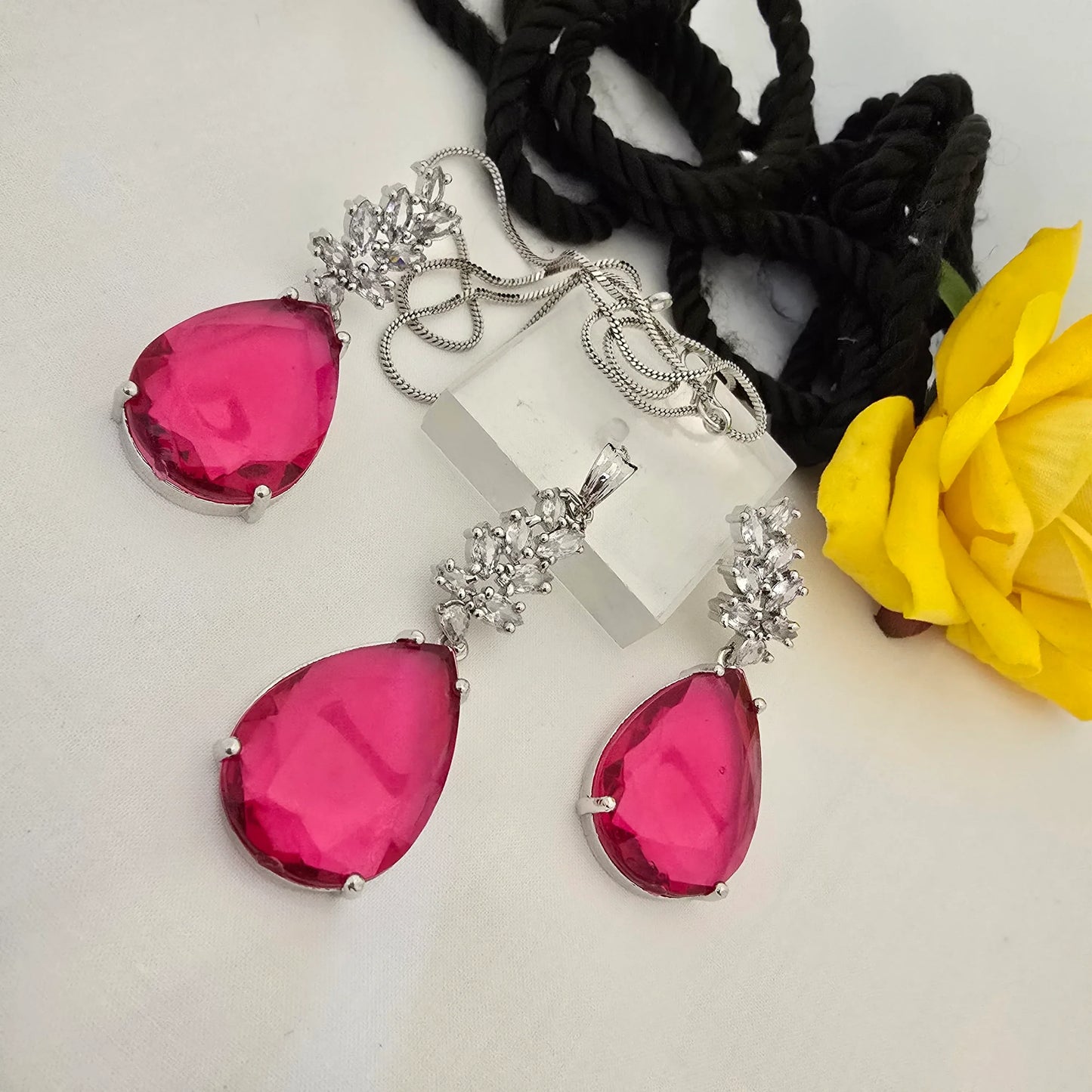 Pink_teardrop_earrings - Saubhagya Collection