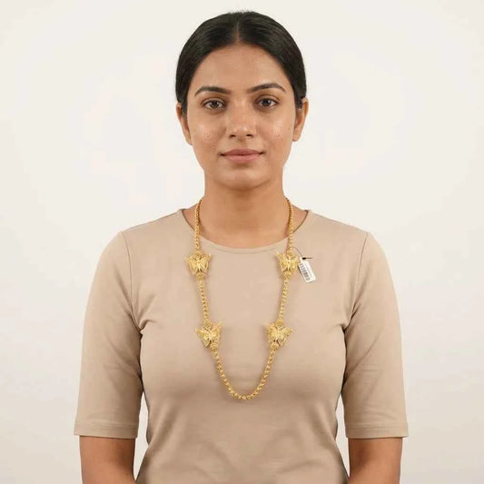 Premium Butterfly Design MOP Long Chain for Women | Traditional Gold Polish Ethnic Necklace