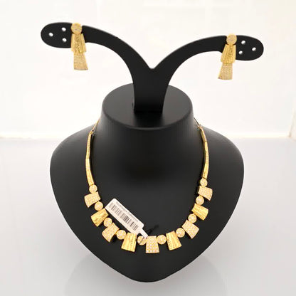 1.5 gram gold forming gold tone minimal geometric necklace set with earrings for women lightweight jewellery