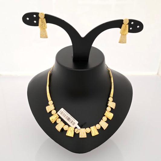 1.5 gram gold forming gold tone minimal geometric necklace set with earrings for women lightweight jewellery