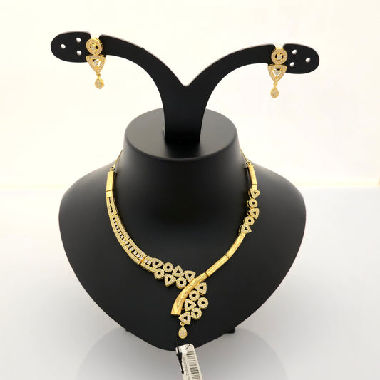 1.5 gram gold forming gold tone white stone AD zirconia designer asymmetrical necklace set with earrings for women modern jewellery