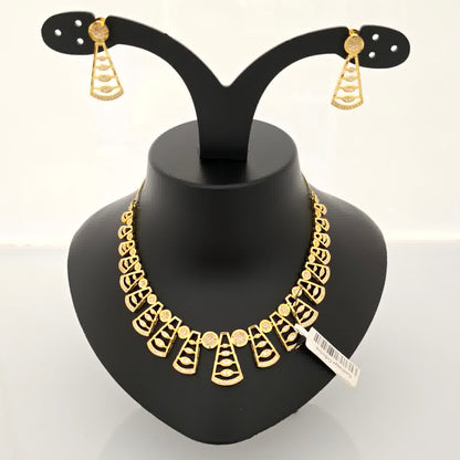 1.5 gram gold forming gold tone white stone AD zirconia designer fan pattern necklace set with earrings for women