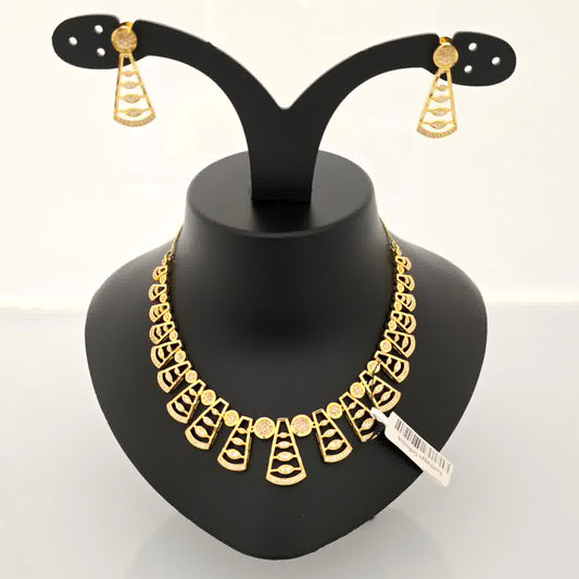 1.5 gram gold forming gold tone white stone AD zirconia designer fan pattern necklace set with earrings for women