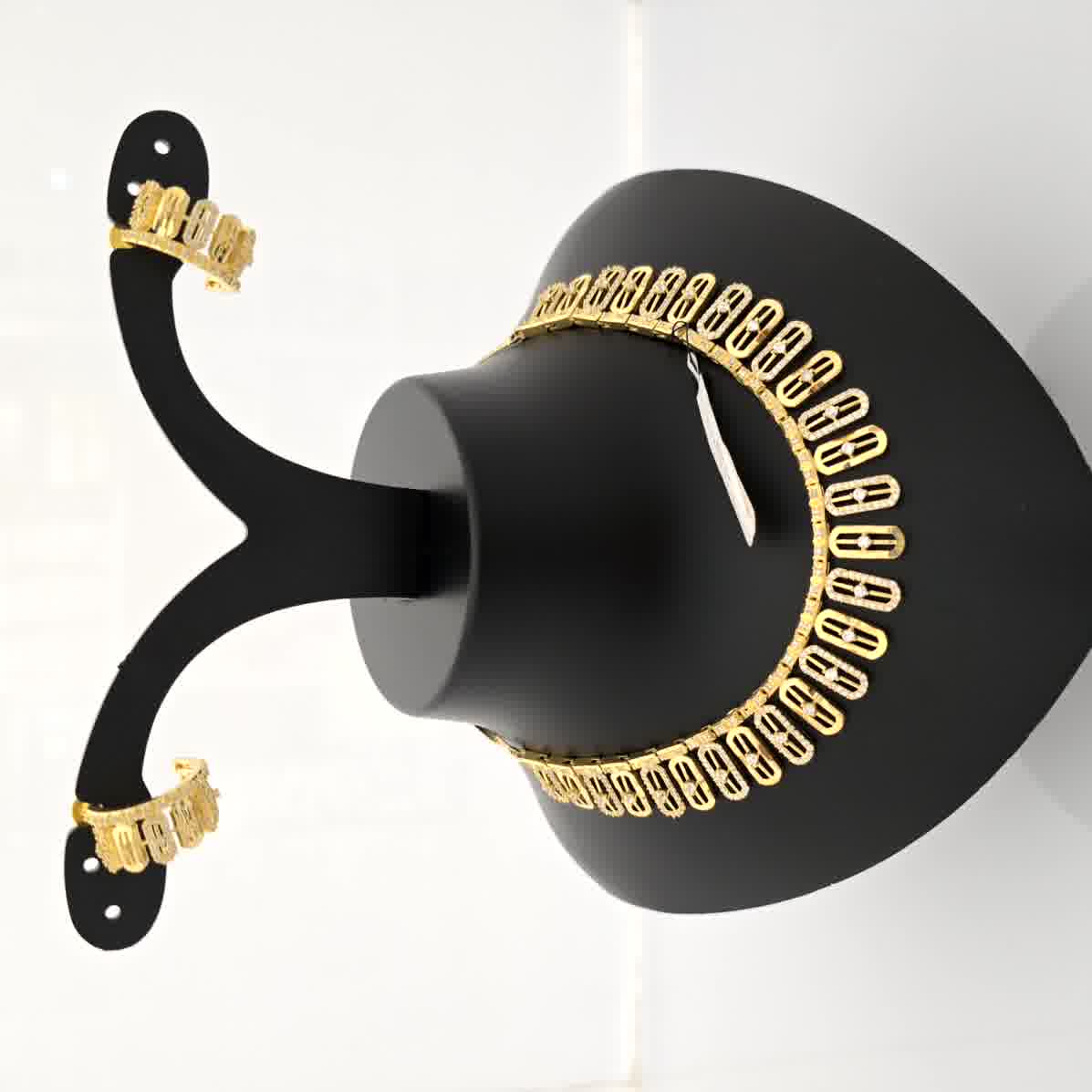 1.5 gram gold forming gold tone white stone AD zirconia designer link pattern necklace set with earrings for women
