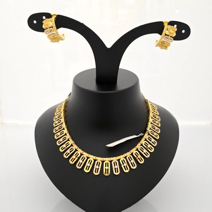 1.5 gram gold forming gold tone white stone AD zirconia designer link pattern necklace set with earrings for women
