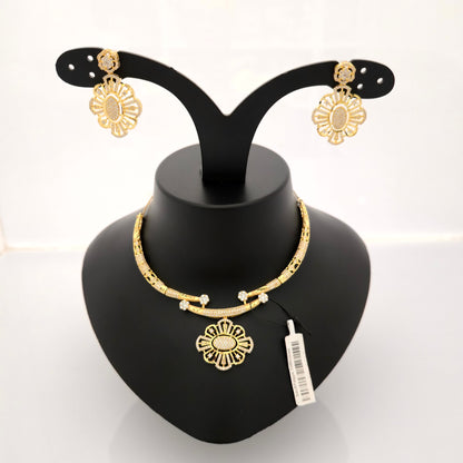 1.5 gram gold forming gold tone white stone AD zirconia floral pendant necklace set with earrings for women elegant jewellery
