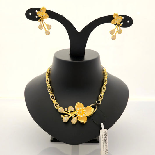 1.5 gram gold forming gold tone yellow stone AD zirconia floral drop necklace set with earrings for women designer jewellery