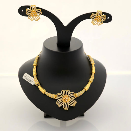1.5 gram gold forming gold tone yellow stone AD zirconia floral necklace set with earrings for women designer jewellery