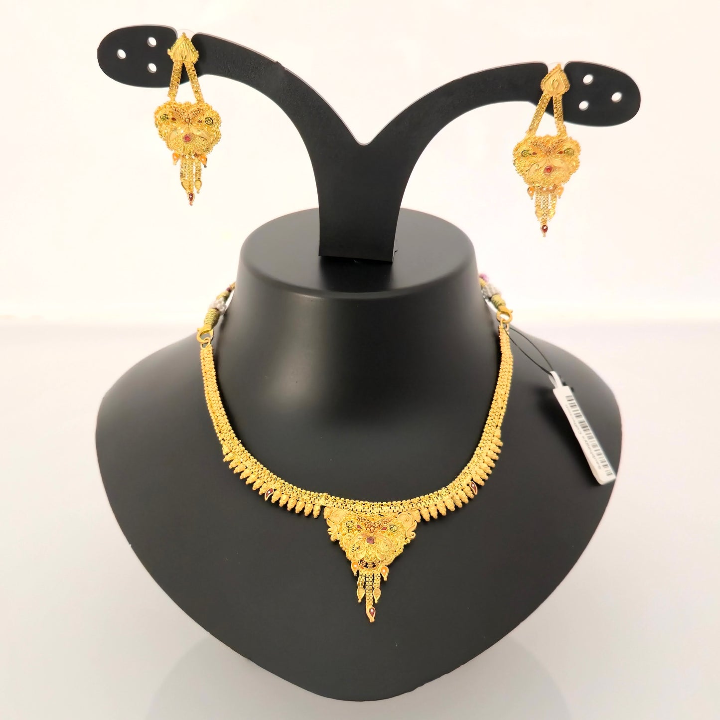 1 gram gold forming gold tone traditional pendant necklace set with earrings for women