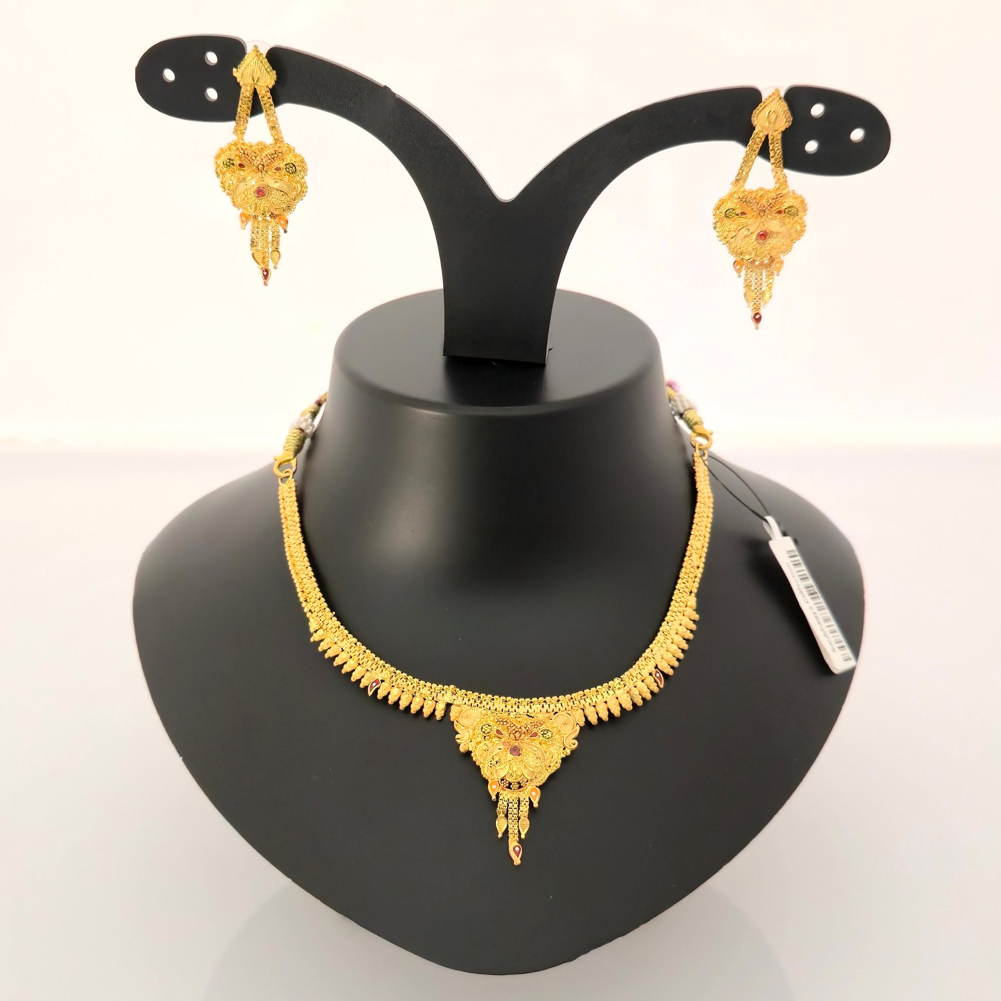 1 gram gold forming gold tone traditional pendant necklace set with earrings for women