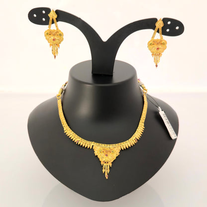 1 gram gold forming gold tone traditional pendant necklace set with earrings for women