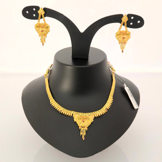 1 gram gold forming gold tone traditional pendant necklace set with earrings for women