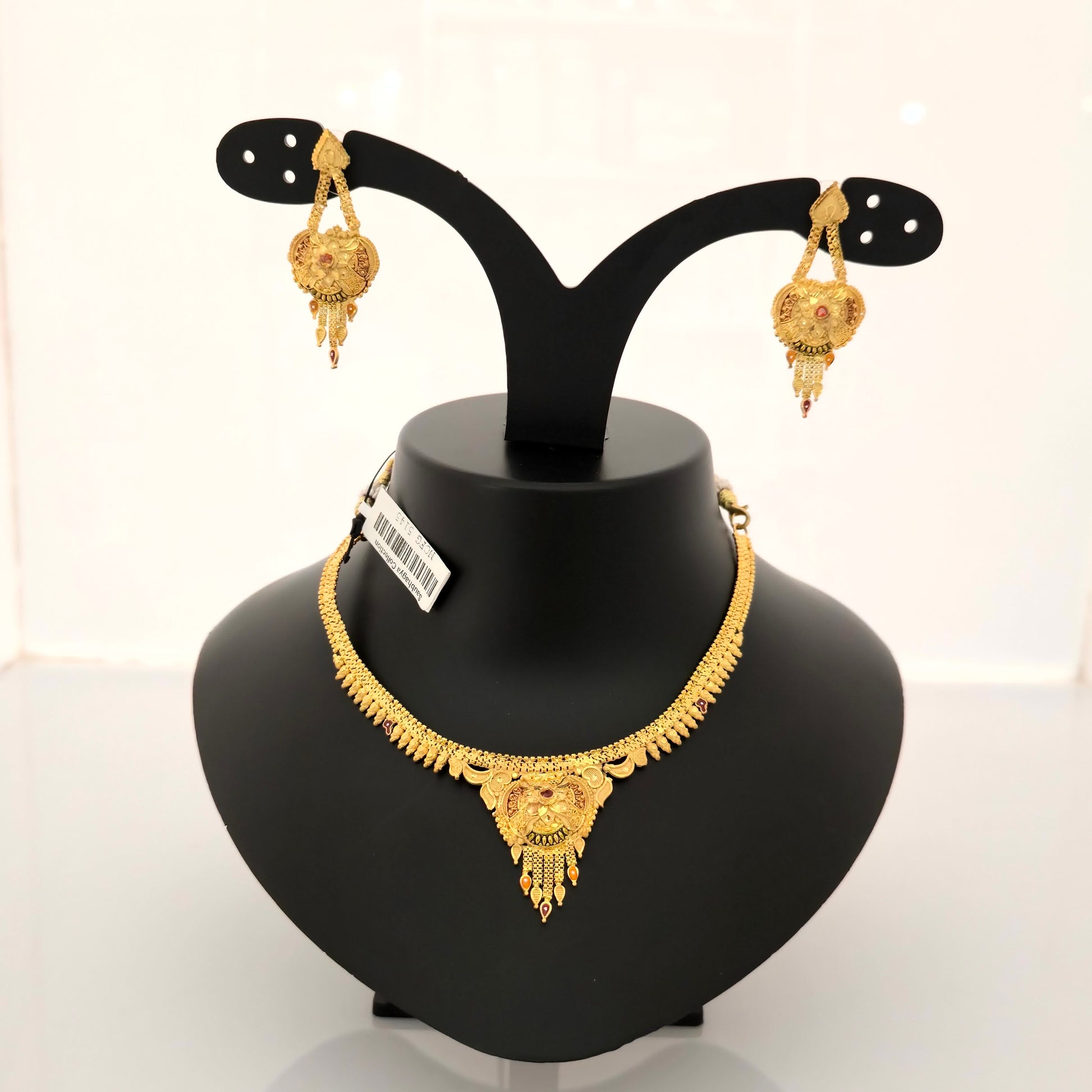 1 gram gold forming gold tone traditional pendant necklace set with earrings for women
