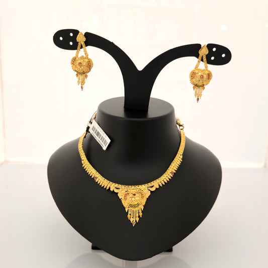 1 gram gold forming gold tone traditional pendant necklace set with earrings for women
