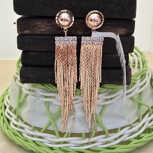 Rose Gold Crystal Tassel Statement Earrings