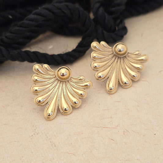 Vintage Gold Fan Stud Earrings