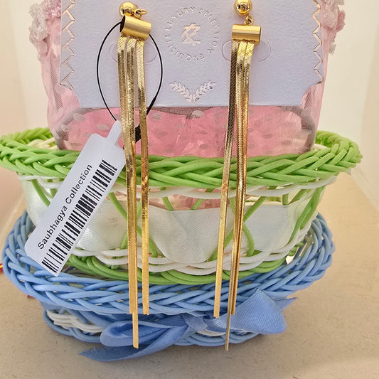 Gold Long Chain Tassel Drop Earrings