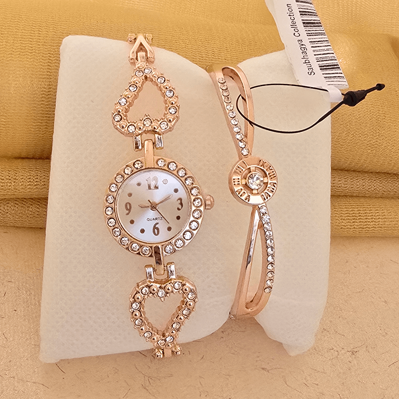 Rose Gold Heart Crystal Watch & Bracelet Set